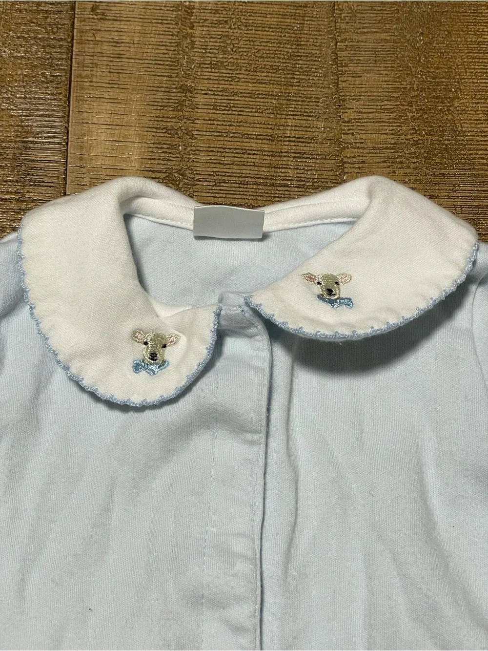 Edgehill Collection Baby Footed One-Piece in Light Blue with Peter Pan Collar